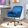 360ï¿½ï¿½ Dark Blue Velvet Swivel Chair With High Back, Adjustable Working Chair With Golden Color Base