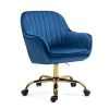 360ï¿½ï¿½ Dark Blue Velvet Swivel Chair With High Back, Adjustable Working Chair With Golden Color Base