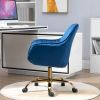 360ï¿½ï¿½ Dark Blue Velvet Swivel Chair With High Back, Adjustable Working Chair With Golden Color Base