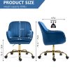 360ï¿½ï¿½ Dark Blue Velvet Swivel Chair With High Back, Adjustable Working Chair With Golden Color Base
