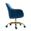 360ï¿½ï¿½ Dark Blue Velvet Swivel Chair With High Back, Adjustable Working Chair With Golden Color Base