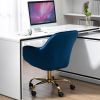 360ï¿½ï¿½ Dark Blue Velvet Swivel Chair With High Back, Adjustable Working Chair With Golden Color Base