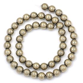 Electroplated Pyrite Glossy Round Beads (Option: Gold-6mm)
