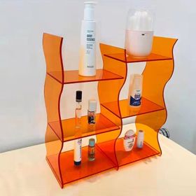 Wavy Acrylic Shelf Living Room Desktop Cup Storage Rack (Color: Orange)