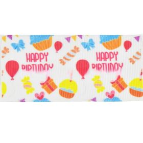 Printed Ribbon Hair Accessories Dacron Ribbon Gift Ribbed Band Holiday Happy Birthday Ribbon (Option: Pink-25mm)