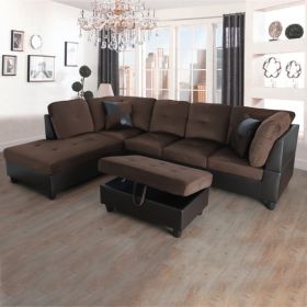 Brown Lint And PVC 3-Piece Couch Living Room Sofa Set A (Color: as picture)