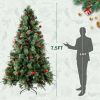 6.5ft Pre-Lit Artificial Flocked Christmas Tree with 350 LED Lights&1200 Branch Tips,Pine Cones& Berries